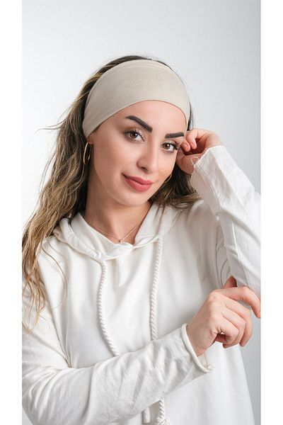 HÜRREM BONE Μπεζ Πρακτικό έτοιμο κουμπωτό Hijab Bonnet Ύφασμα βισκόζης απλό 3007_12