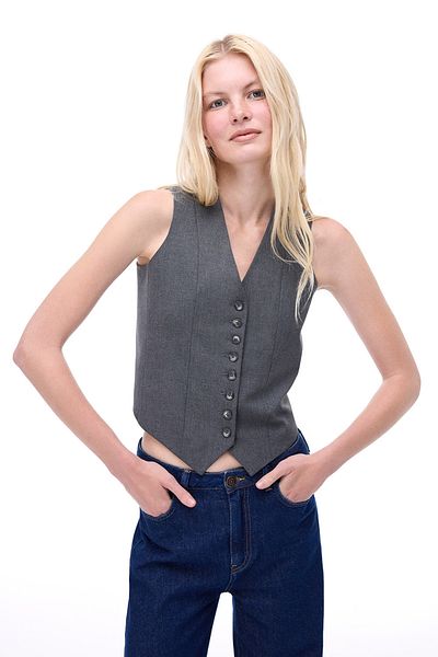 Perspective Dalvas Slim Fit Short-Length Zero Sleeve V-Neck Anthracite Vest