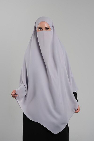 HÜRREM BONE Πρακτικό γκρι μαντήλι Hijab - Έτοιμο κουμπωτό, κρεπ δαντέλα σουφλέ Hijab 2313_15