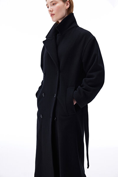 Perspective Alaias Regular Fit Long Length Low Sleeve Men's Lapel Black Coat