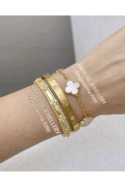 ANGELSS JEWELLERY Üçlü Kombin * Gold Taşlı Kelepçe Bileklik Marka Model Kelep...