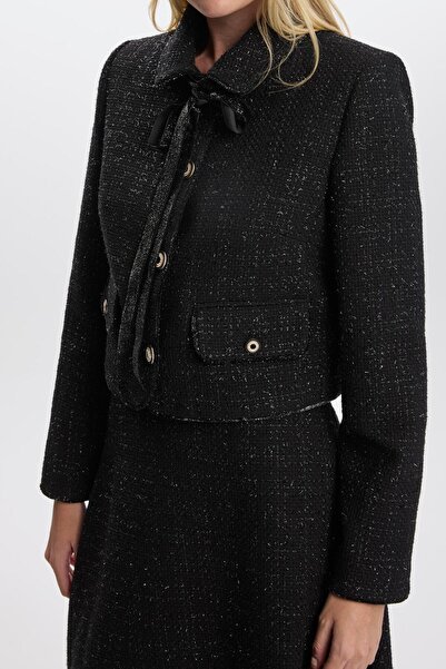 Zühre Tweed Patterned Black Double Suit Tk-1373