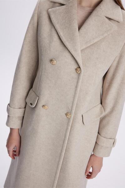 Zühre Double Breasted Collar Long Beige Coat 13570