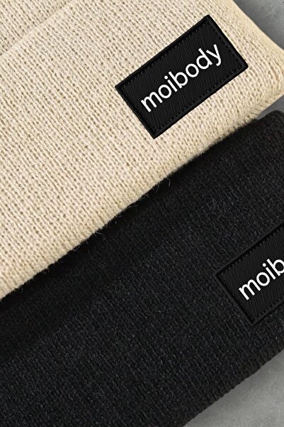 Moibody Преміум базова шапка з 2-ма шапками - 100% акрил, чорно-бежева