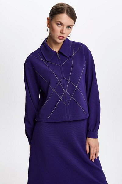 Zühre Shirt Collar Zip Purple Double Suit Tk-1378
