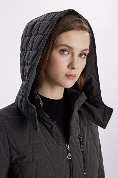 Zühre Καπιτονέ Anthracite παλτό με κουκούλα με φερμουάρ 13672