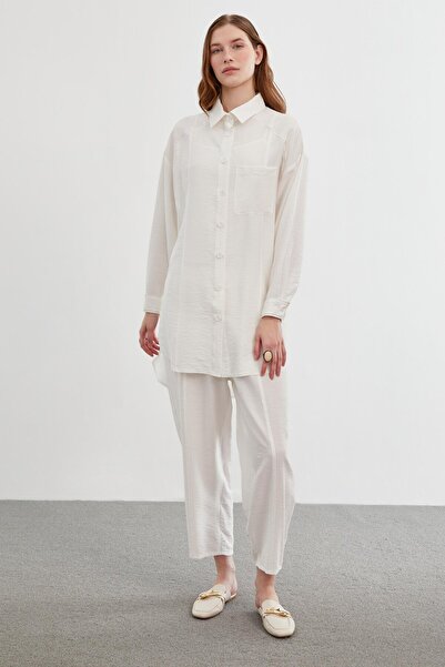 Zühre Costum combinat dublu ecru cu nasturi cu buzunar TK-1294