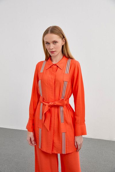 Zühre Orange Double Set - Stripe Detailed Tk-1284