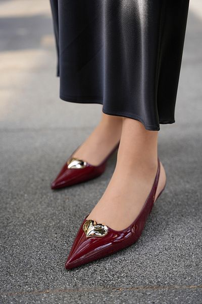 LAMİNTA Pantofi cu toc pentru femei Palmy Burgundy, cu detaliu de inimă, cu centură elastică