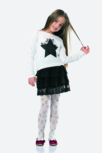 NBB Teddy Bear Patterned White Children's Pantyhose