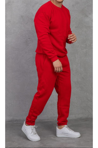 LOOK MY Unisex Sax Blue Crew Neck Straight Oversize Bottom-Top Tracksuit Set