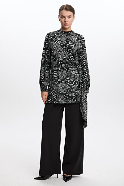Zühre Zebra Patterned Belt Detailed Black Double Suit Tk-1409