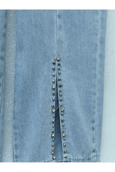 Modamorfo Eisblauer Doppel-Jeansanzug mit Schlitz und Steindetails