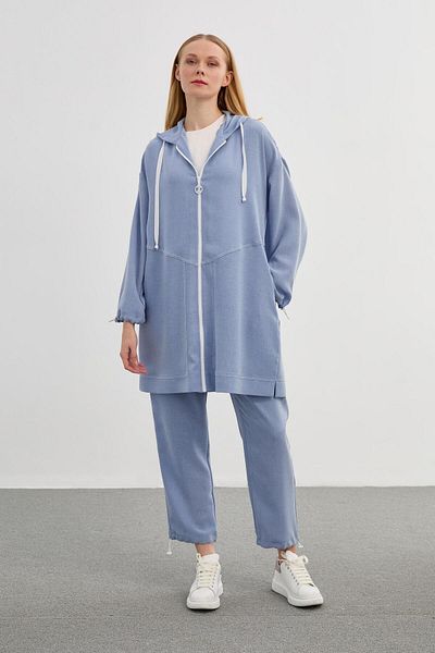 Zühre Hood Detailed Blue Sports Top and Bottom Set TK-1232