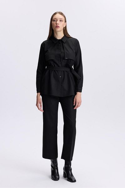 Zühre Button Detailed Waist Tie Black Double Suit Tk-1359