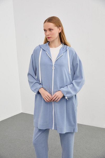 Zühre Hood Detailed Blue Sports Top and Bottom Set TK-1232