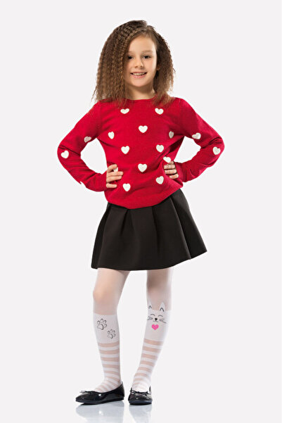 NBB White Striped Cat Patterned Children's Pantyhose