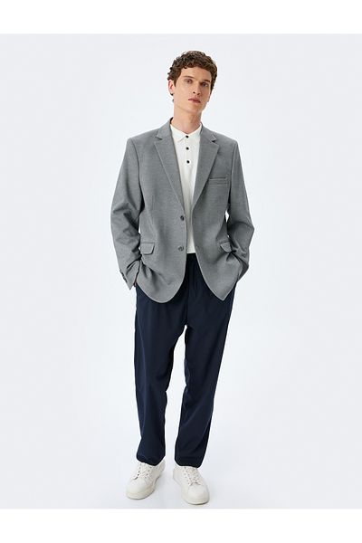 Koton Bunda Slim Fit Blazer s kapucí z jednobarevné směsi bavlny s výstřihem