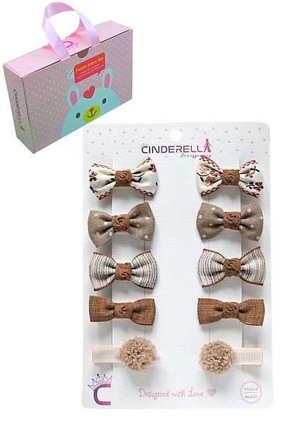 Cinderella Set of 10 Gift Bags Boxed Baby Hairpins Coffee Tone - Soft Coated Girl's Collet Hair Clip