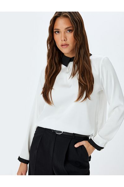 Koton Color Contrast Shirt Neck Long Sleeve Blouse