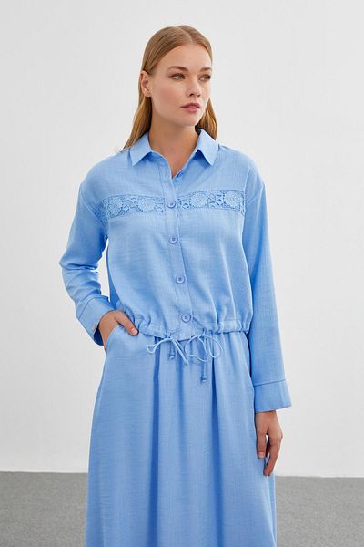 Zühre Set dublu albastru cu dantela Tk-1266