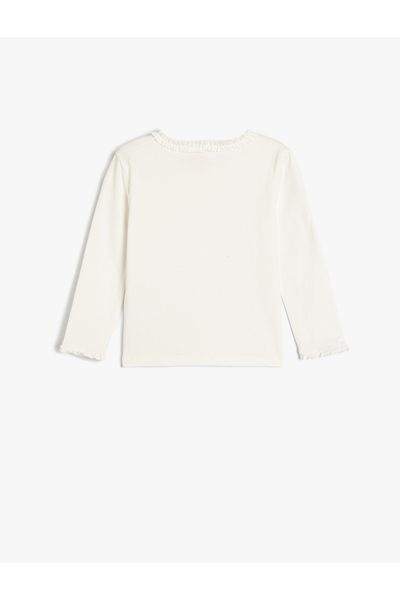 Koton Cotton Crew Neck Long Sleeve Ruffle T-Shirt