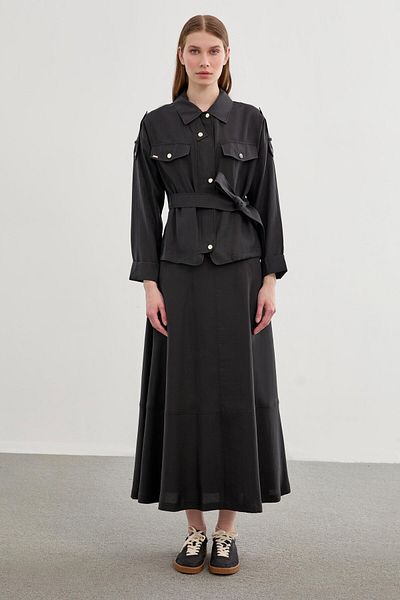 Zühre Pocket Detailed Skirt Shirt Black Combination Set TK-1233