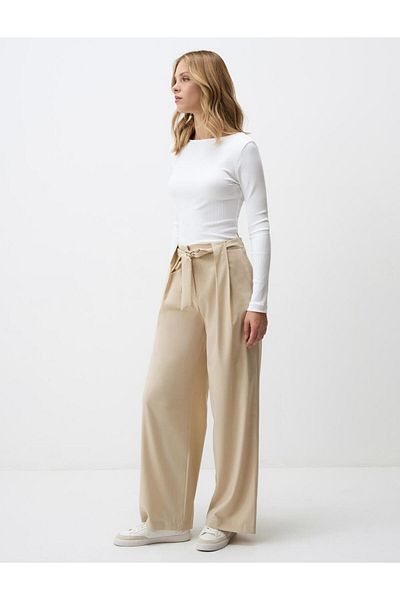 Jimmy Key Beige High Waist Relaxed Fit Wide Leg Woven Trousers