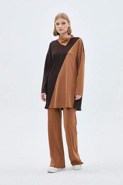 Zühre Σετ γιακά μπλοκ σάλι σε χρώμα Camel - TK-1358