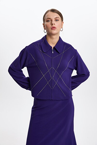Zühre Shirt Collar Zip Purple Double Suit Tk-1378