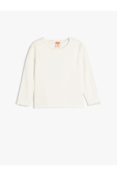 Koton Cotton Crew Neck Long Sleeve Ruffle T-Shirt