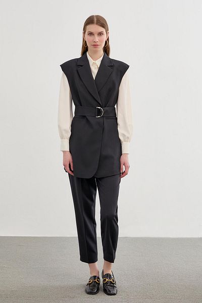 Zühre Double Breasted Collar Black Double Suit TK-1295