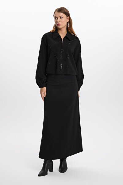 Zühre Πουκάμισο με γιακά με φερμουάρ Μαύρο Διπλό Σετ TK-1378