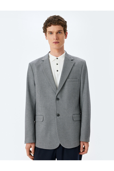 Koton Cep Detaylı Pamuk Karışımlı Mono Yaka Slim Fit Blazer Ceket