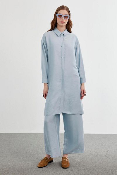 Zühre Shirt Collar Aqua Long Double Combination Suit TK-1278
