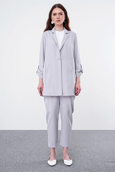 Zühre Gray Jacket and Trousers Set - Sleeve Detail TK-1144