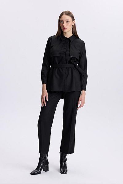 Zühre Button Detailed Waist Tie Black Double Suit Tk-1359