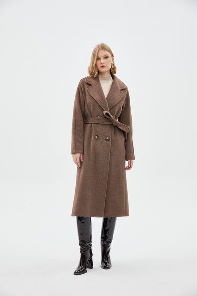 Zühre Double Breasted Collar Brown Coat 12822