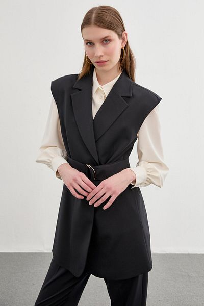 Zühre Double Breasted Collar Black Double Suit TK-1295