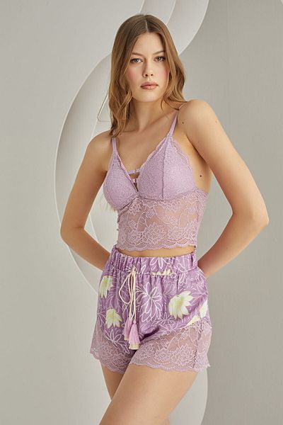 LOYA Lilac Lace Bustier and Shorts Set