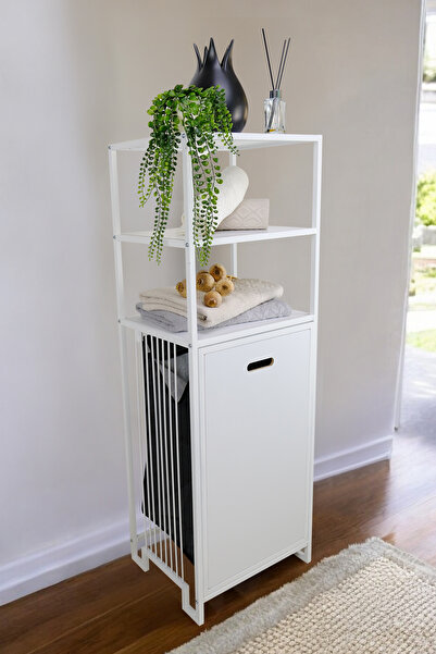 Digithome Metal Kirli Sepetli 3 Raflı Çok Amaçlı Banyo Düzenleyici Raf Organizer Beyaz/beyaz – Mrs-013