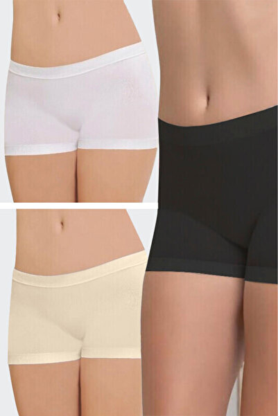 NBB Siyah Beyaz Ten Rengi Dikişsiz 3lü Ağlı Şort Külot