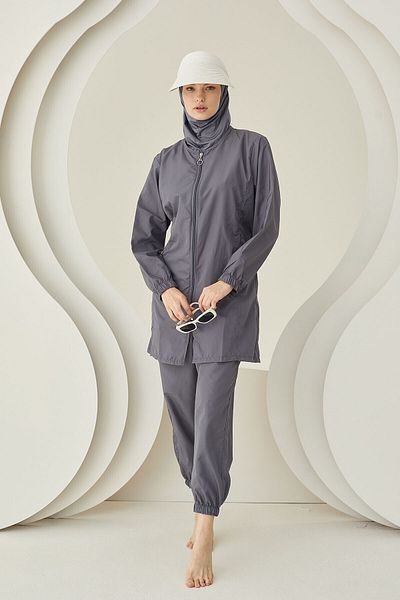 NBB Anthracite Hijab Swimsuit - Plain Pattern