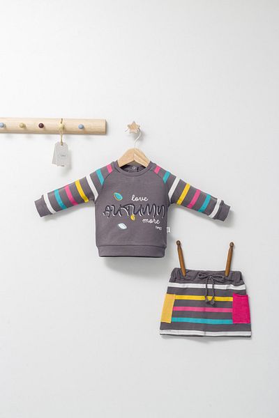 Tongs Baby Set 2 piese cu bluzita si fustita pentru fetite Colorful autum, Tongs baby Albastru
