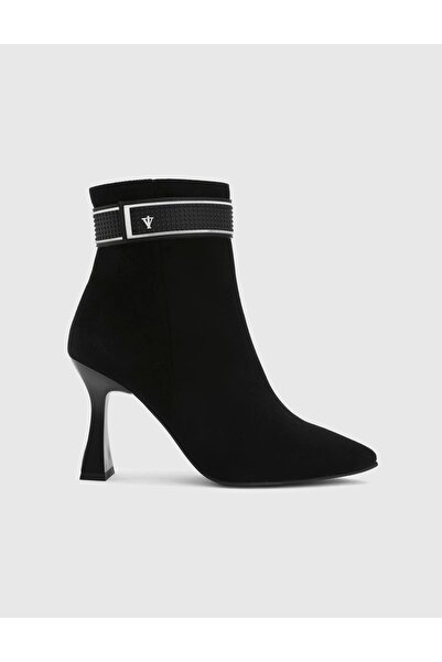 İLVİ Hedera Hakiki Süet Deri Kadın Siyah Topuklu Bot