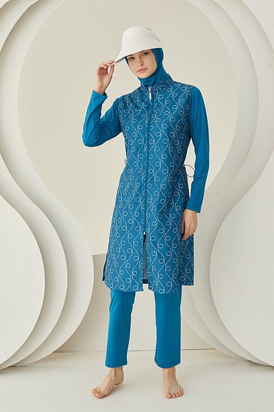 NBB Petrol Rope Patterned Woven Hijab Swimsuit