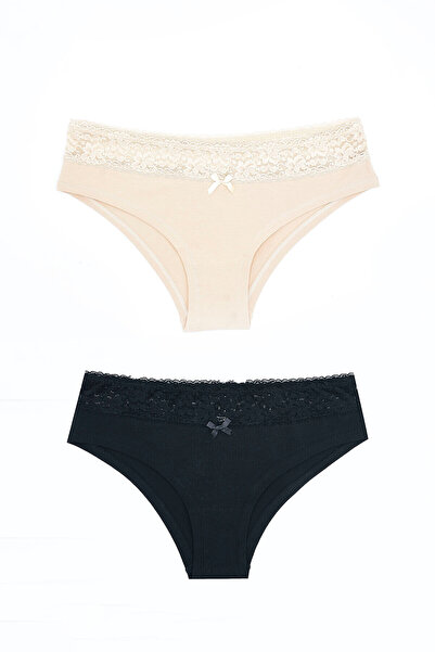 NBB Siyah Ten Rengi Beli Dantelli 2li Hipster Külot