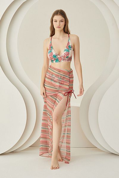 LOYA Long Colored Fringe Pareo Skirt - Slit Detail
