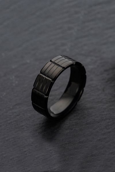 Chavin Glossy Black Steel Ring - Women & Men Ec38Sy