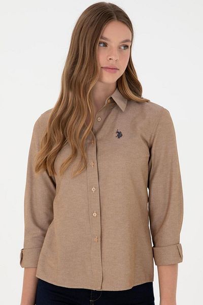 U.S. Polo Assn. Γυναικείο πουκάμισο Camel μακρυμάνικο Basic